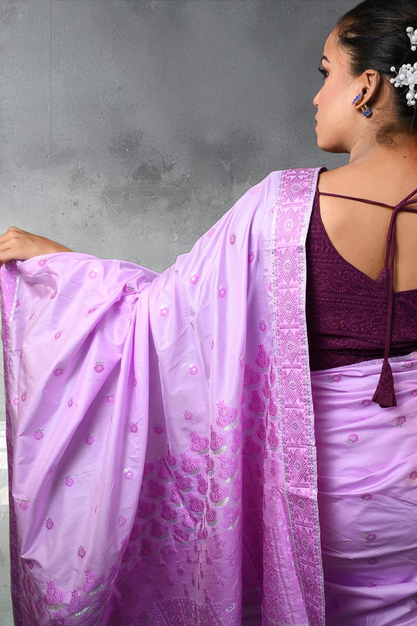 Assam Handloom Purple & Pink Mix Pat Silk Saree